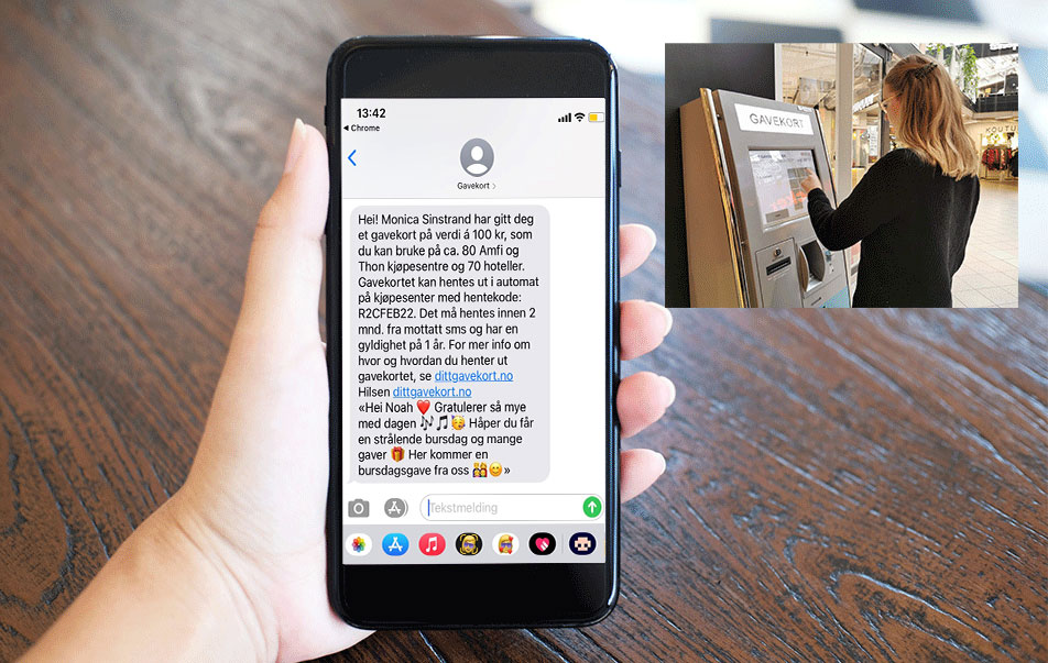 VIser dittgavekort.no på sms og automat